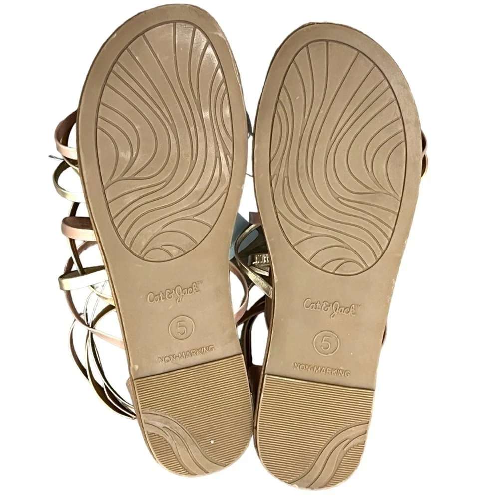 Cat & Jack Girls Metallic Rose Gold Dion Zipper Ankle Strap Sandals - Size 5